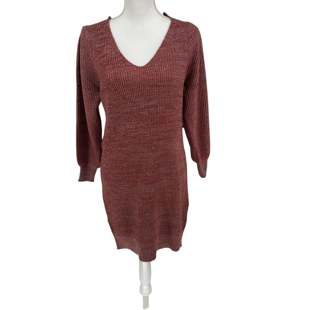 NEW Black Tape Dark Autumn Melange V-Neck Rib-Knit Tunic Dress Sz Med